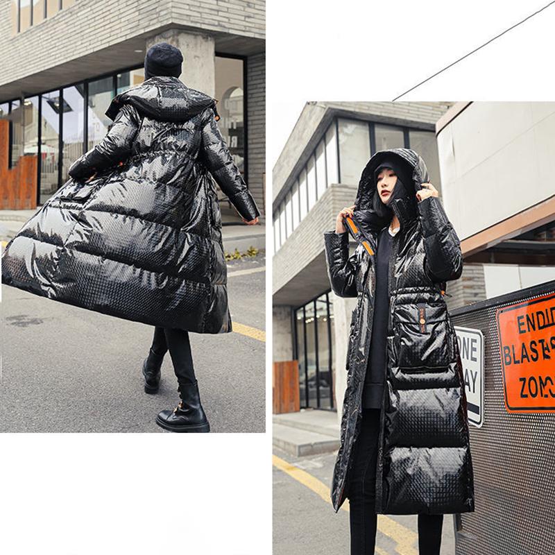 Women's Winter Korean Style Loose Quilted Coat Warm Stand-up Collar Down Jacket Women's Bright Face Long Down Jacket