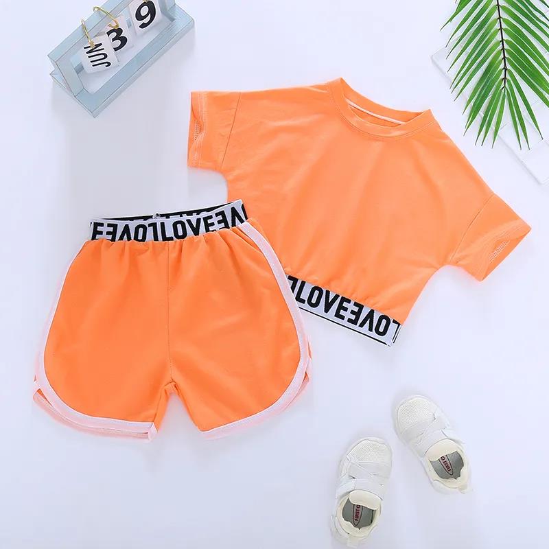 Children's Short-sleeved Suit Girls Summer Sportswear Shorts Solid Color Casual Wear