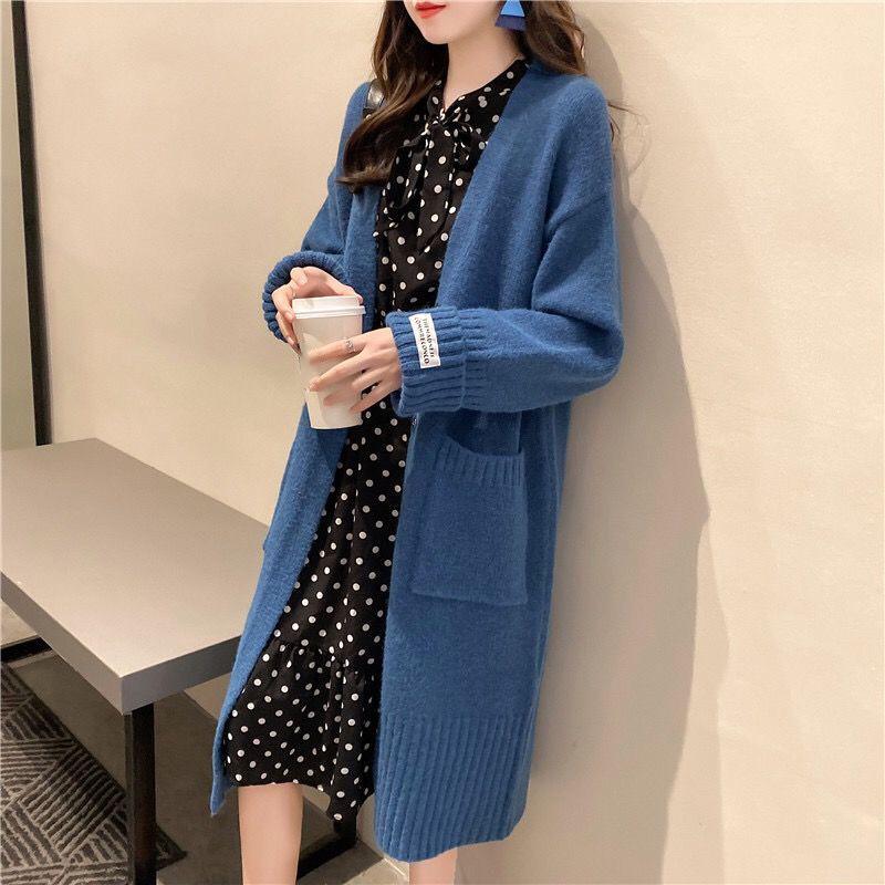 Autumn and Winter Casual Mid-length Sweater Loose Long-sleeved Pocket Cardigan