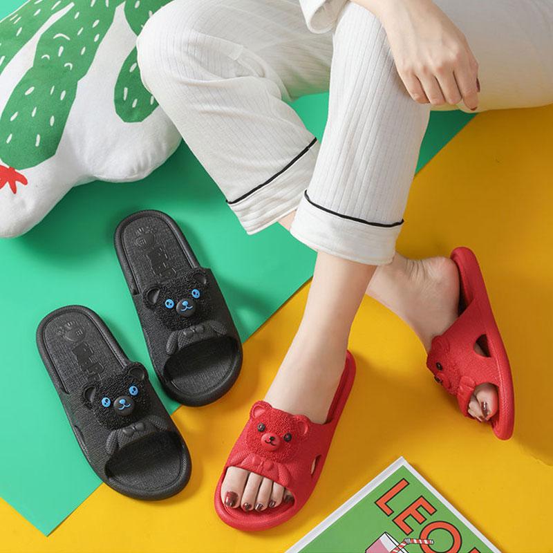 Women's Home Slippers Summer Indoor Bath Couple Bathroom Non-slip Unisex Sandals and Slippers Cute Bear Flip Flops