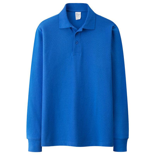 Pure Cotton POLO Shirt Men's Long-sleeved Solid Color Tops Autumn Lapel Loose Men's Clothing Suitable for Young and Middle-aged Men