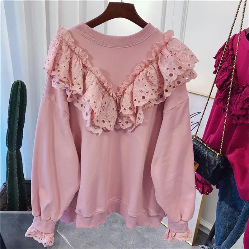 Woman Sweatshirts 2021 Sweet Korean O-neck Knitted Pullovers Thick Autumn Winter Candy Color Loose Hoodies Solid Womens Clothing