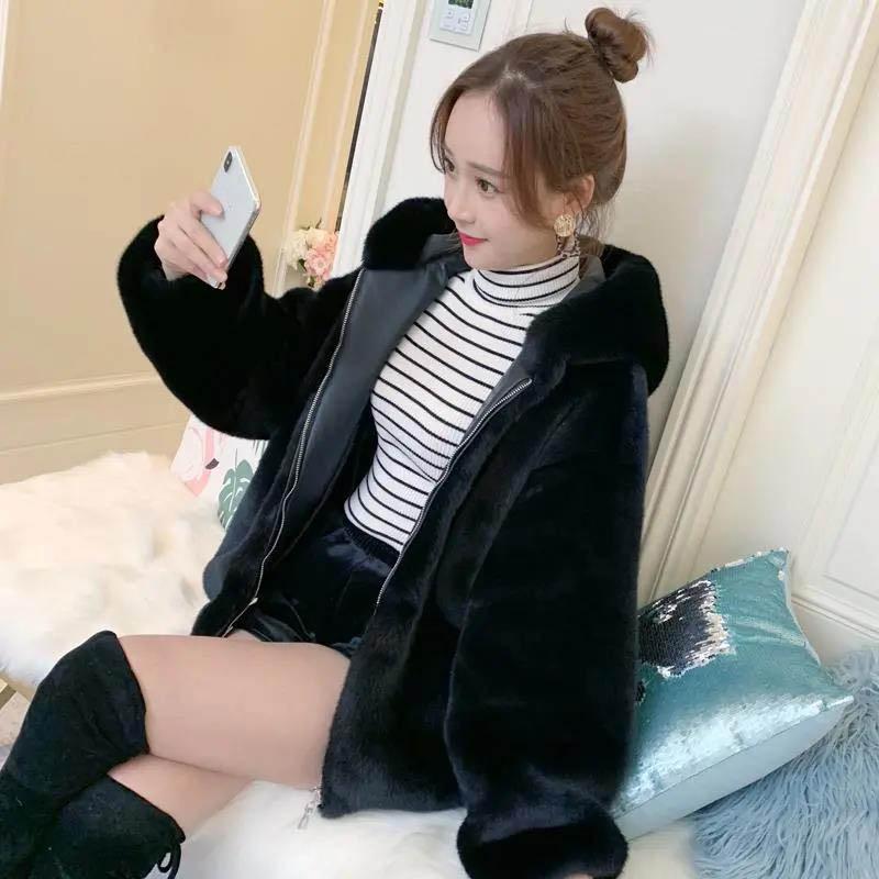 Fall/winter Imitation Mink Woolen Coat Loose Casual Hooded Thick