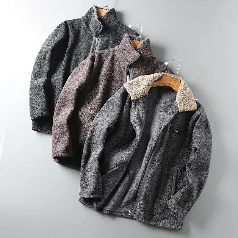 Winter Men's Autumn and Winter Knit Sweater Plus Velvet Thick Lamb Wool Casual Fashion Cardigan Jacket