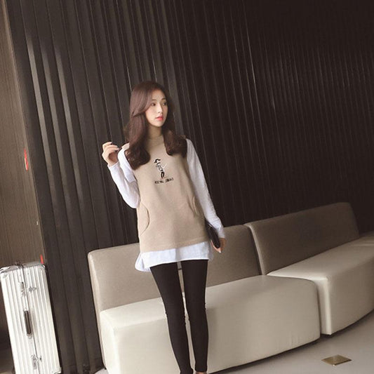 Spring and Autumn Knitted All-match Vest Loose Slimming Bottoming Shirt Fashion Pullover Women's Top