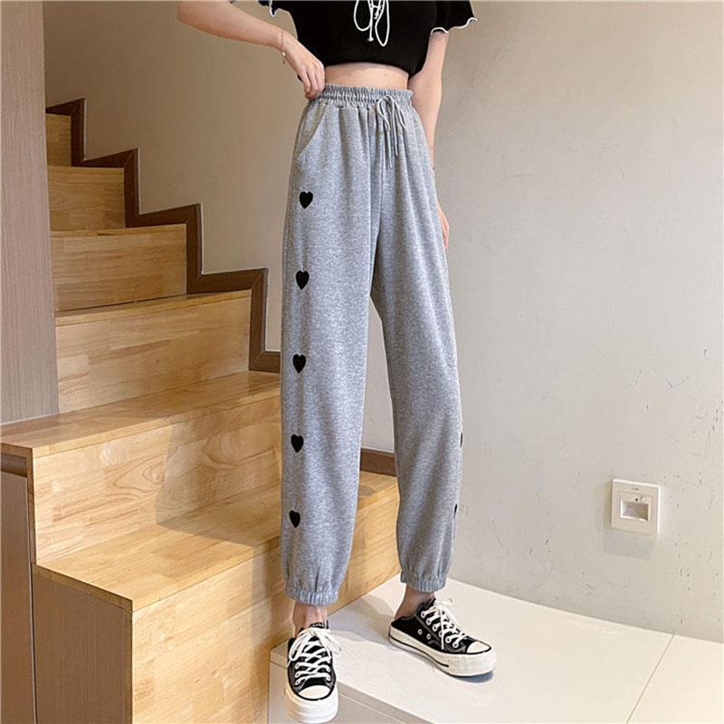 Gray Tie Pants Loose Love Sports Pants Women's Spring and Summer Loose Casual Straight-leg Student Pants