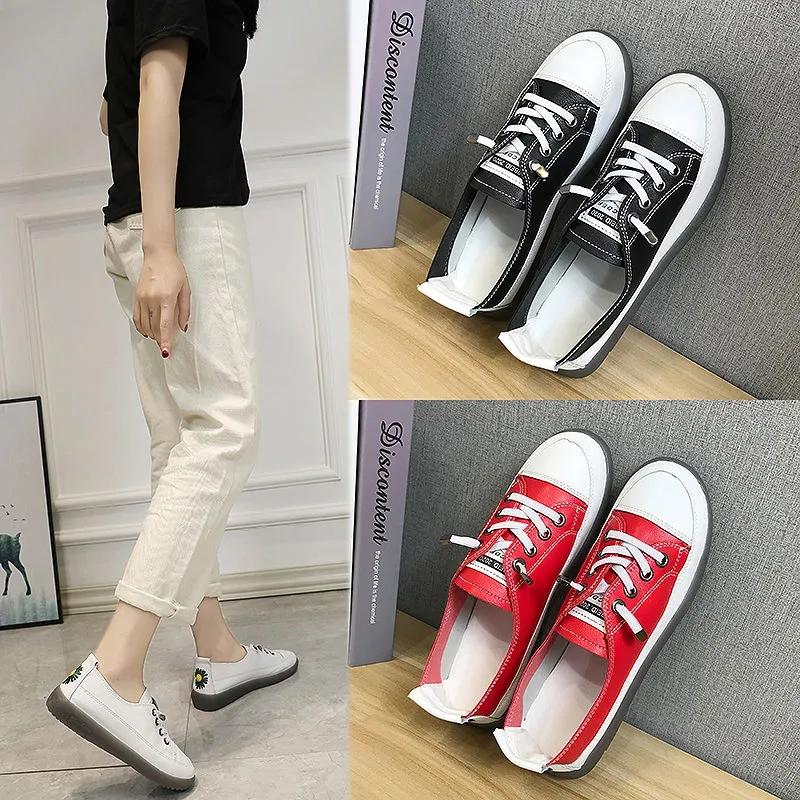 Daisy All-leather White Shoes Women's Spring All-match Beef Tendon Soft Bottom Slip-on Sneakers Student Single Shoes Ladies Casual Shoes