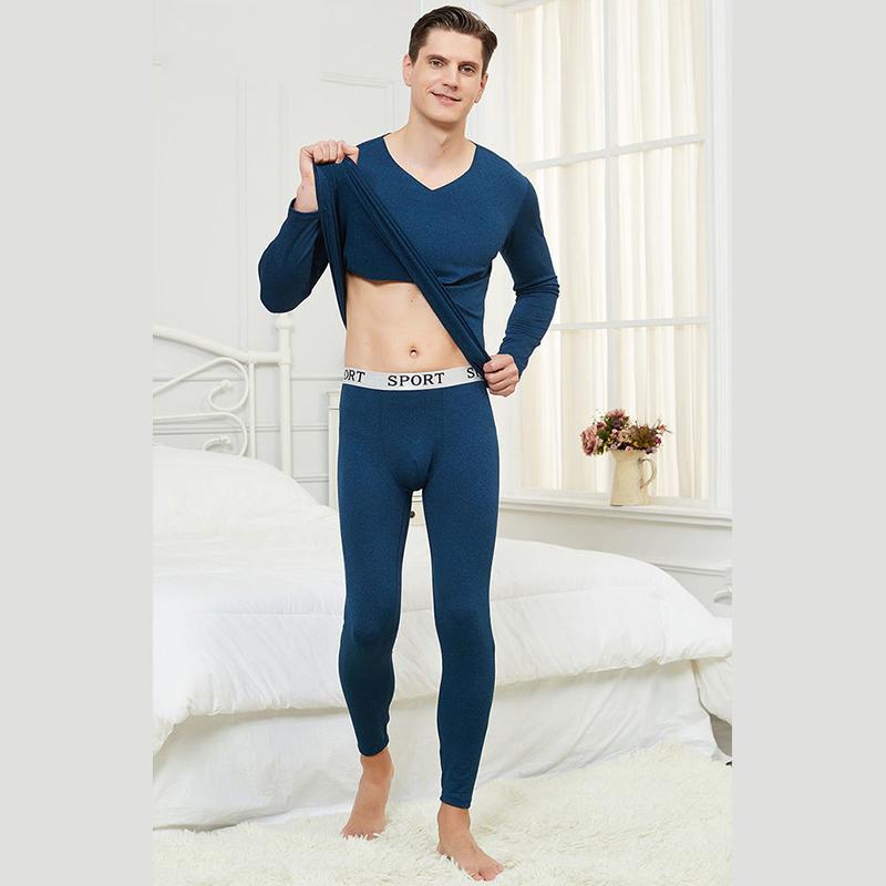 Men Winter Autumn Thermal Underwear Male Tight Suit Thicken Windproof Comfortable Soft Lining Long Sleeve High Elasticity Slim Seamless V-neck Clothes