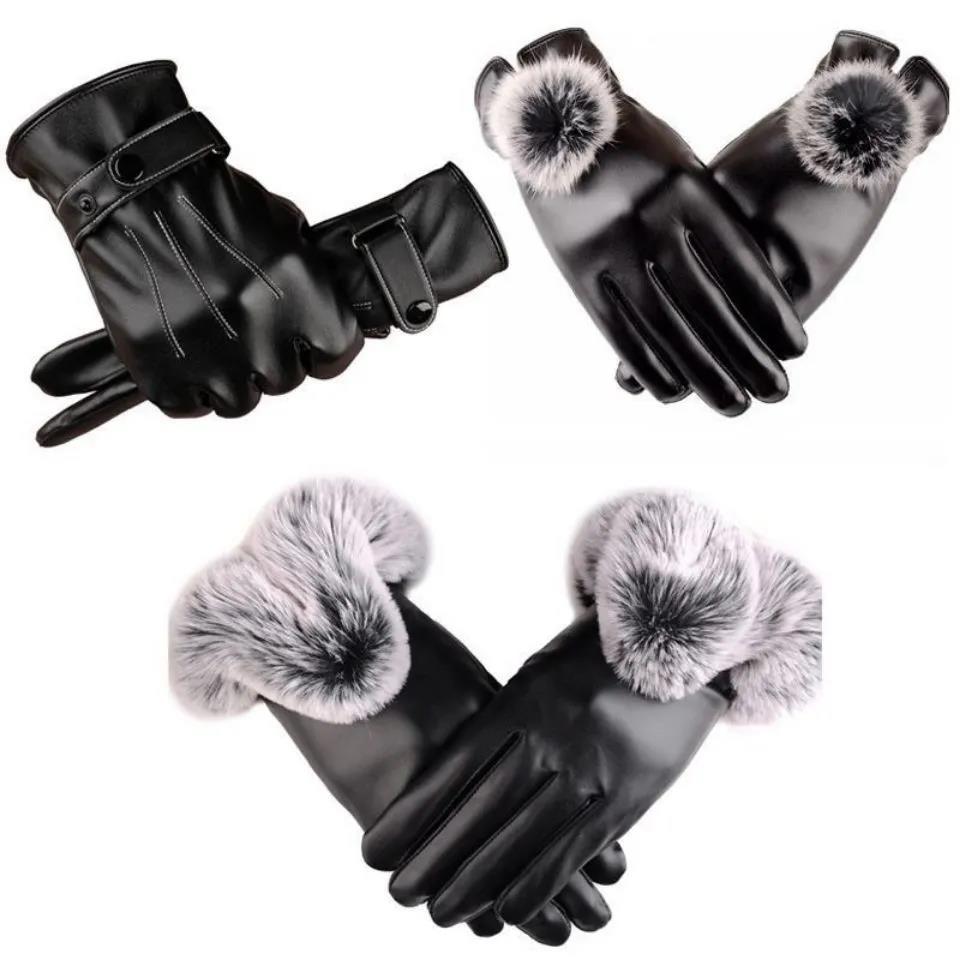 Women's Warm Leather Gloves Outdoor Riding Touch Screen Gloves  Winter Windproof and Suede Leather Gloves