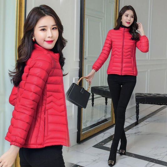 Women's Shiny Short Down Jacket Winter Korean Style Loose Quilted Jacket Casual Stand-collar Padded Jacket