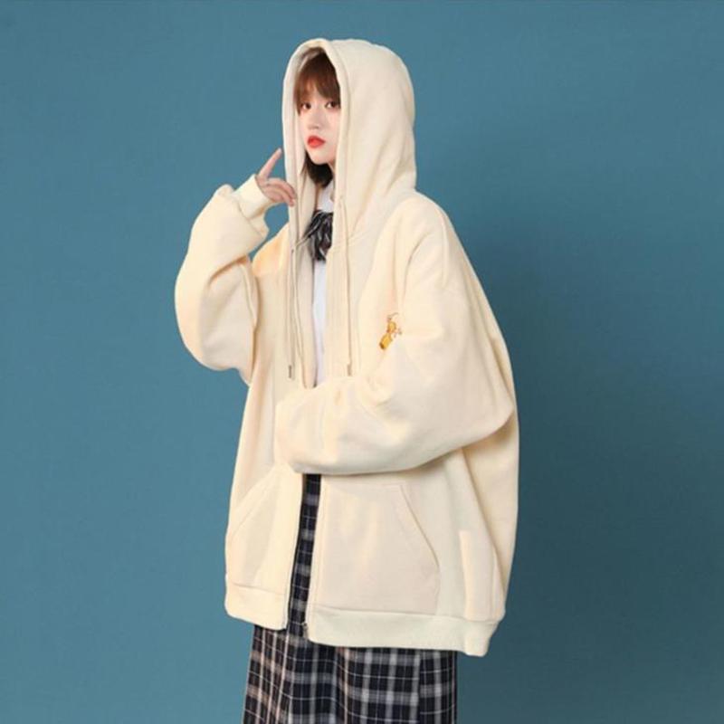 Loose Hooded Jacket Women's Salt Style All-match Lazy Wind Sweater Cardigan Spring and Autumn Loose Baseball Uniform Warm Jacket