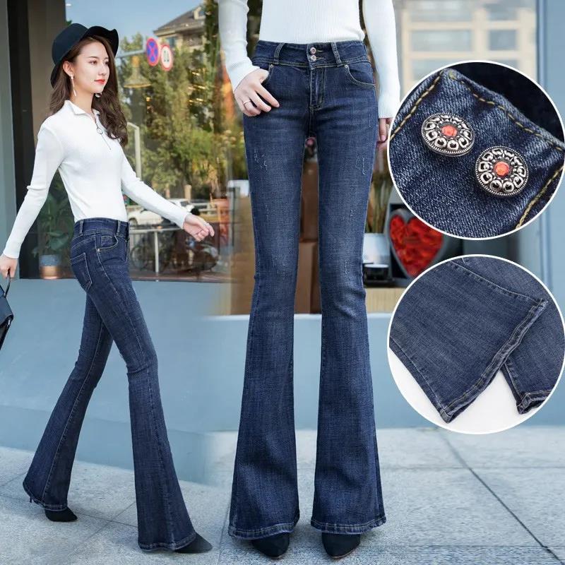 WTEMPO Flare Jeans Summer Women Casual Ladies Long Pants Bell Bottoms Jeans Large  Denim Trousers