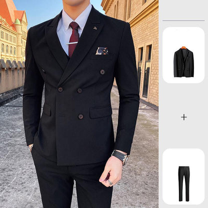 Double Breasted Suit Fit Handsome Groom Best Man Dress Host Suit Jacket Trousers Suit