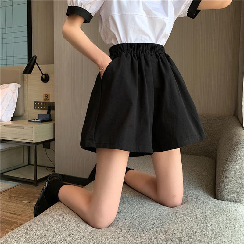 High-waisted Thinner A-line Wide-leg Casual Shorts Women's Elastic Waist Loose Shorts Large Size Women's Adjustable Waist Shorts