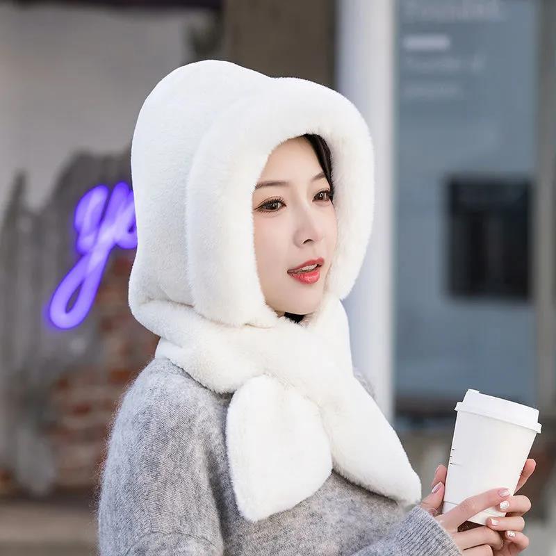 Hat Scarf Two Piece Set Women's Winter Thickened Baotou Ear Protection Cycling Hat Plush Integrated Thermal Hat