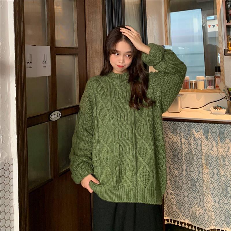 Pofulove  Loose Twist Sweater  Autumn Winter   College Style Pullover Sweater Coat Korean ins