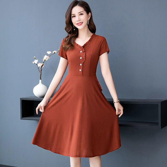 Short Sleeve Western Style Large Size Emperament Mother Dress Mid-length Spring Dress Middle-aged Women