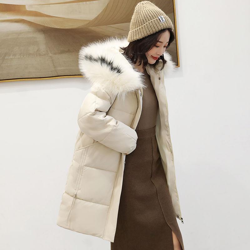 Plus Size Women's Fashion Down Cotton Padded Jacket Coat Hooded Fur Collar Coat Long Style Over The Knee Thickened Warm Women's Parka