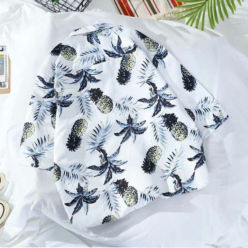 Summer Short-sleeved Shirt Retro Loose Seaside Vacation Hawaiian Flower Shirt Beach Thin Shirt