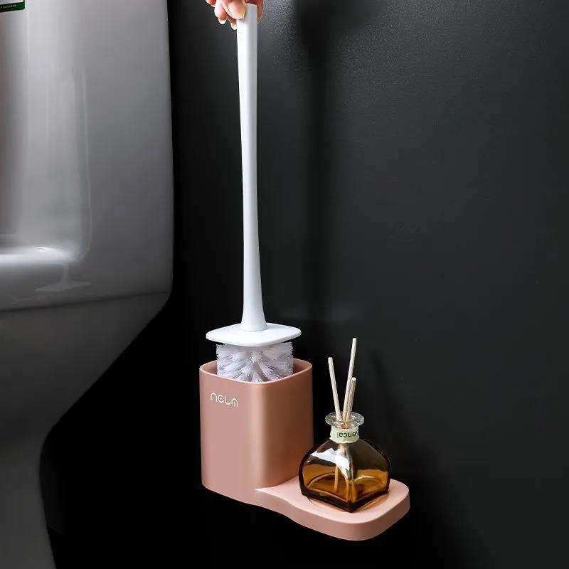 Silicone Toilet Brush Wc Cleaner Toilet Brush with Holder Flat Head Flexible Soft Bristles Brush Bathroom Accessory Gap Cleaning