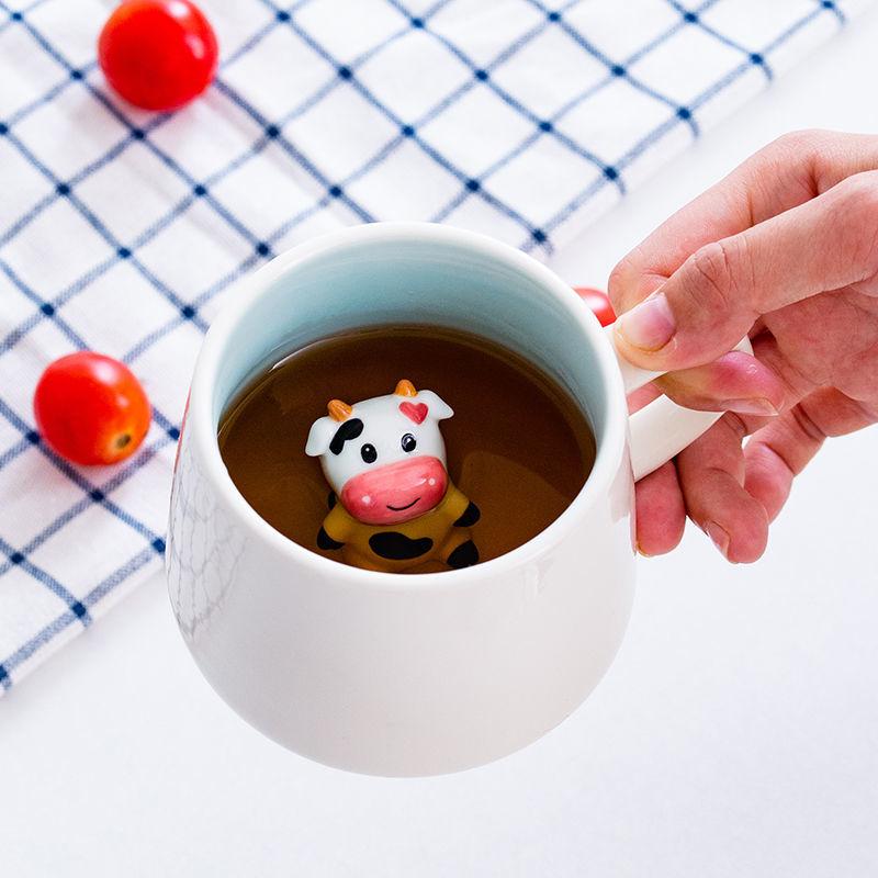 Creative Ceramic Mug with Lid Spoon Cute Female Korean Water  Breakfast Cup Couple  Milk Coffee Tea Cup