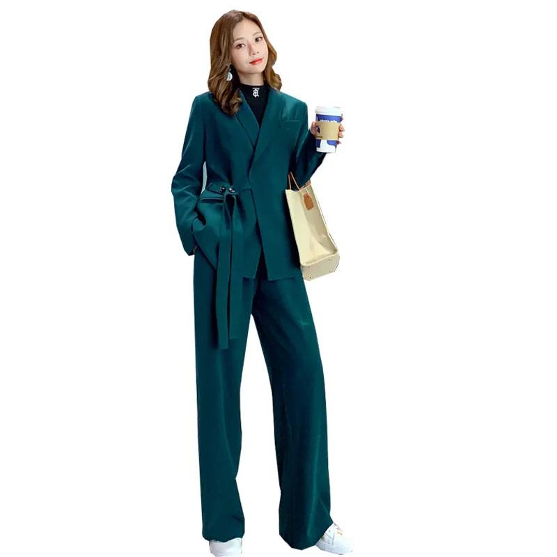 2PCS Women's Suit Suit Autumn Korean Version Casual Professional Suit Jacket + Wide-leg Pants Two-piece Set Lazy Lady Loose Suit