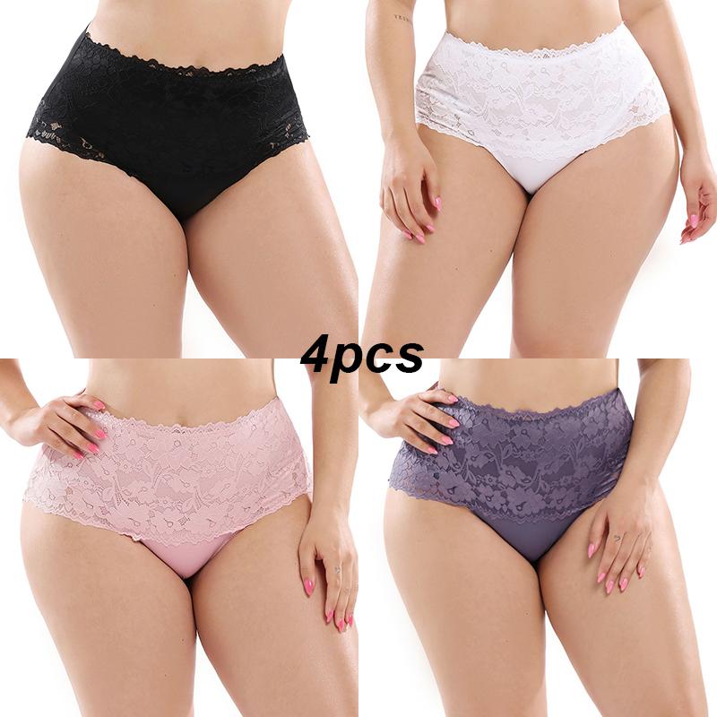 4pcs Plus Size Sexy Ladies Briefs High Waist Plus Size Lace Panties XL-5XL