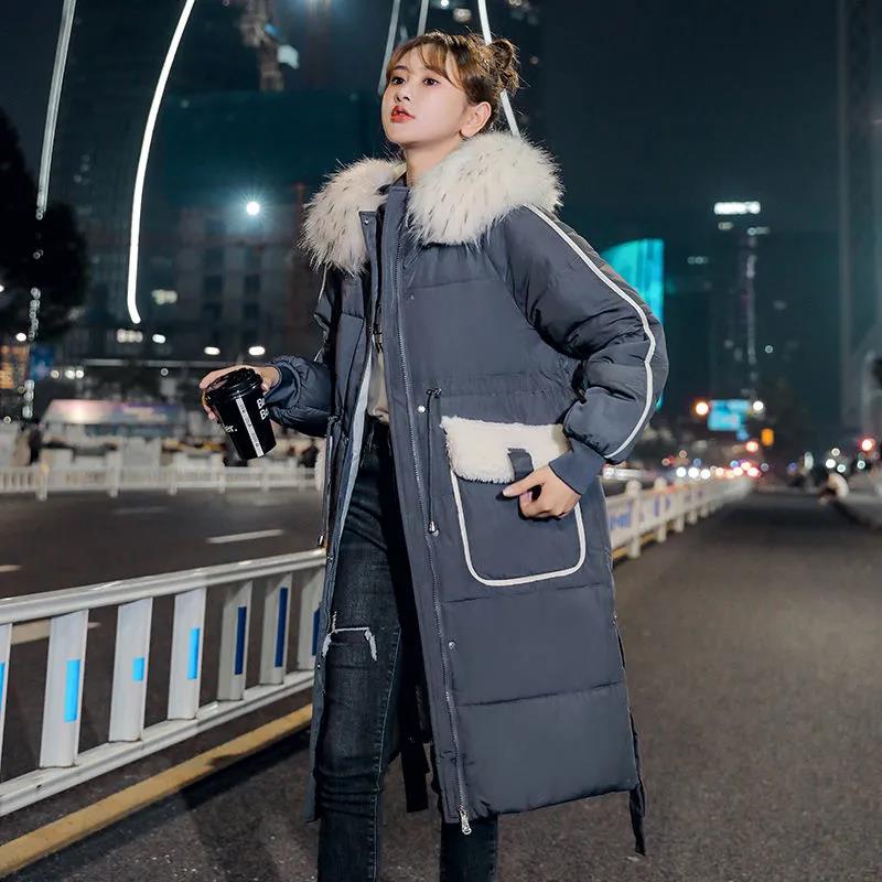 Down Jacket Winter Korean Fashion Big Fur Collar Mid-length Hooded Thick Warm Large Size Jacket Suitable for Women