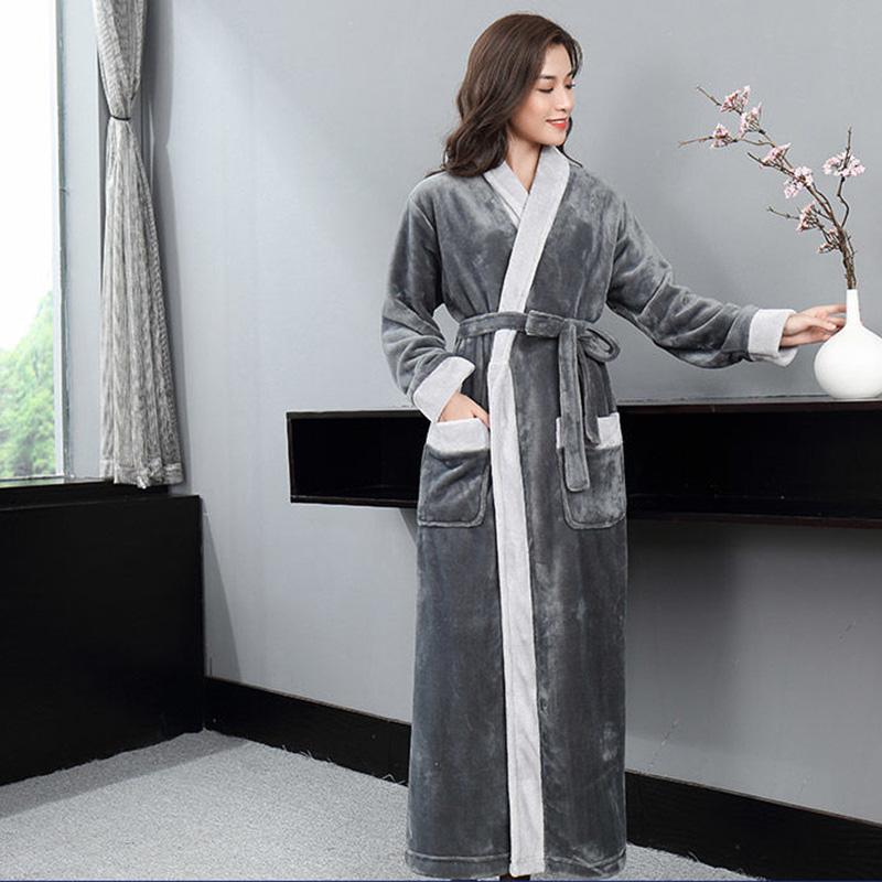 Extended Warm Night Gown Flannel Thick Bathrobe Coral Fleece Pajamas Can Be Worn Loose Home Clothes Fabric Skin-friendly and Soft