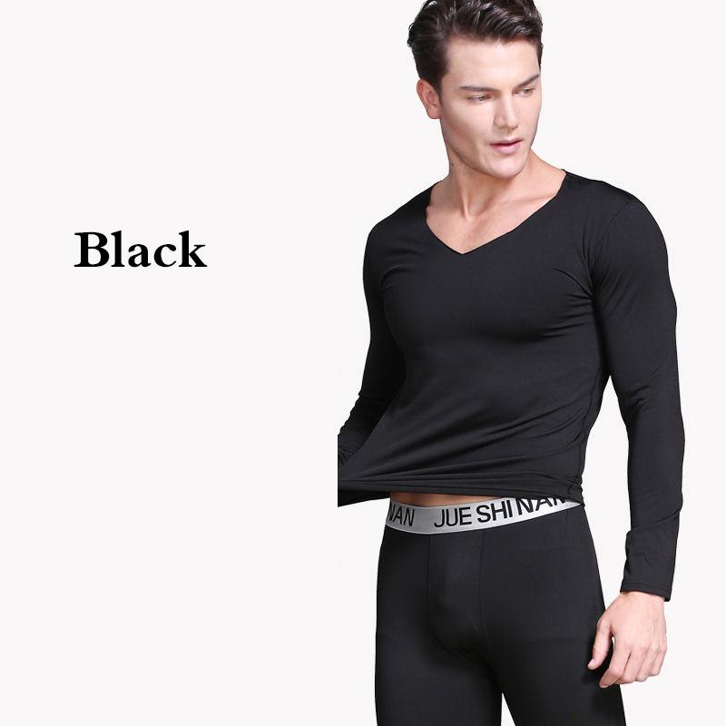 Men Winter Autumn Clothes V-neck Tops Pants Male Tight Suit Windproof Comfortable Soft Lining Long Sleeve High Elasticity Thermal Underwear