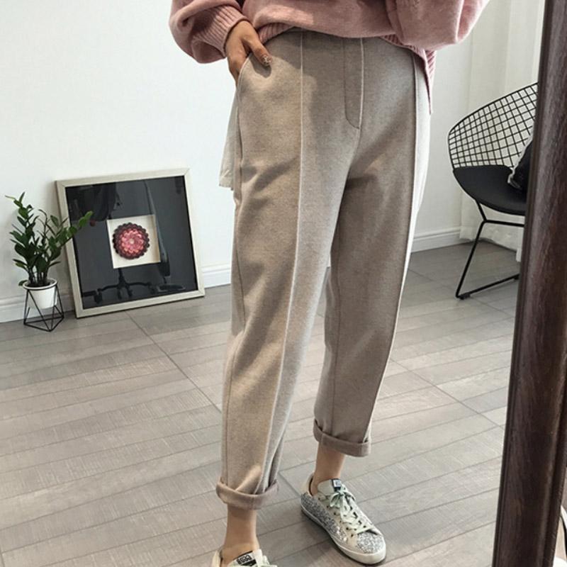 Plush Thick Woolen Casual Pants Women's Autumn and Winter Korean Version of The Wild Trend Loose High Waist Fashion Nine-point Harem Pants