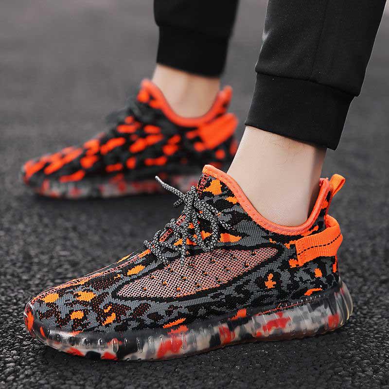 Size 39-44 Summer Men Flying Woven Mesh Sneakers Basketball Shoes Lightweight Breathable Running Shoes Transparent Bottom Tennis Shoes