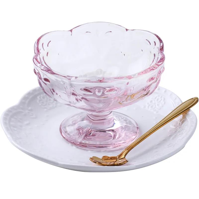 Japanese-style Cherry Blossom Glass Ice Cream Cup Dessert Cup Bird's Nest Creative Ice Cream Cup Cold Drink Cup Love Water Cup