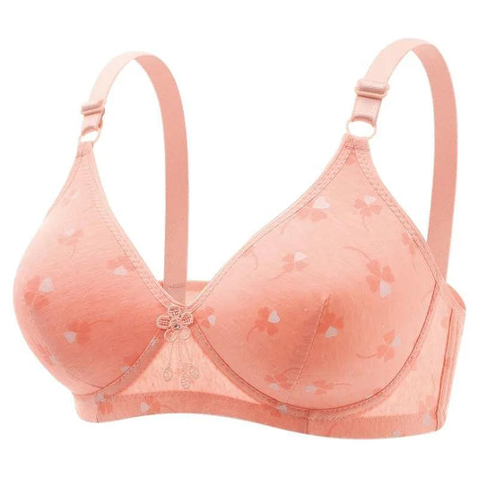 Large Size Thin Section High-quality Cotton Four-leaf Clover Printing Anti-receiving Side Milk Bra Without Steel Ring Gathered Women's Underwear Bra