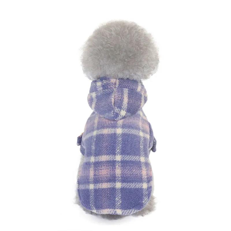 Dog Clothes Autumn and Winter Plaid Cotton Coat Windbreaker Teddy Bichon Small Dog Pet Warm Thick Clothing Hooded Coat Rompers Pet Supplies