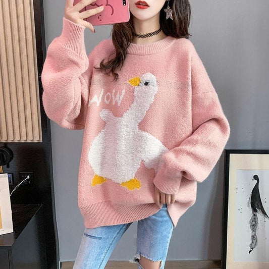 Autumn and Winter Loose Casual Sweater Cartoon Pattern Fashion Jacket Cute Style Female Student Top