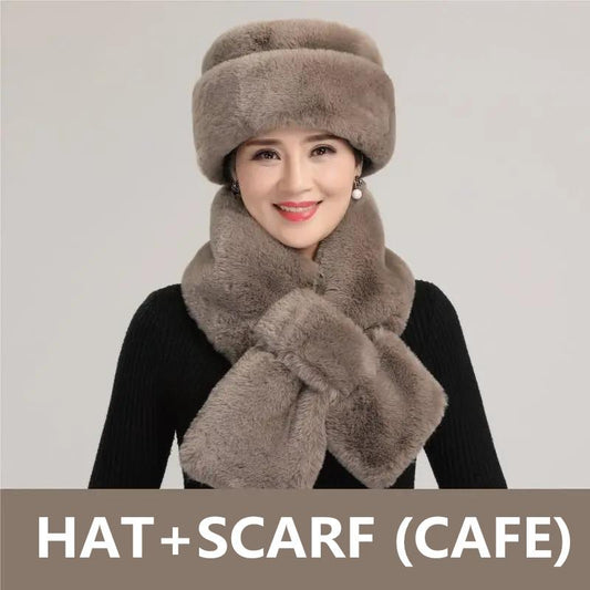 High Quality Women's Hat Scarf Winter Elegant Plush Hat Neck Ear Protection Cold Proof Warm One-piece Cap All Match Fur Collar Hat Scarf