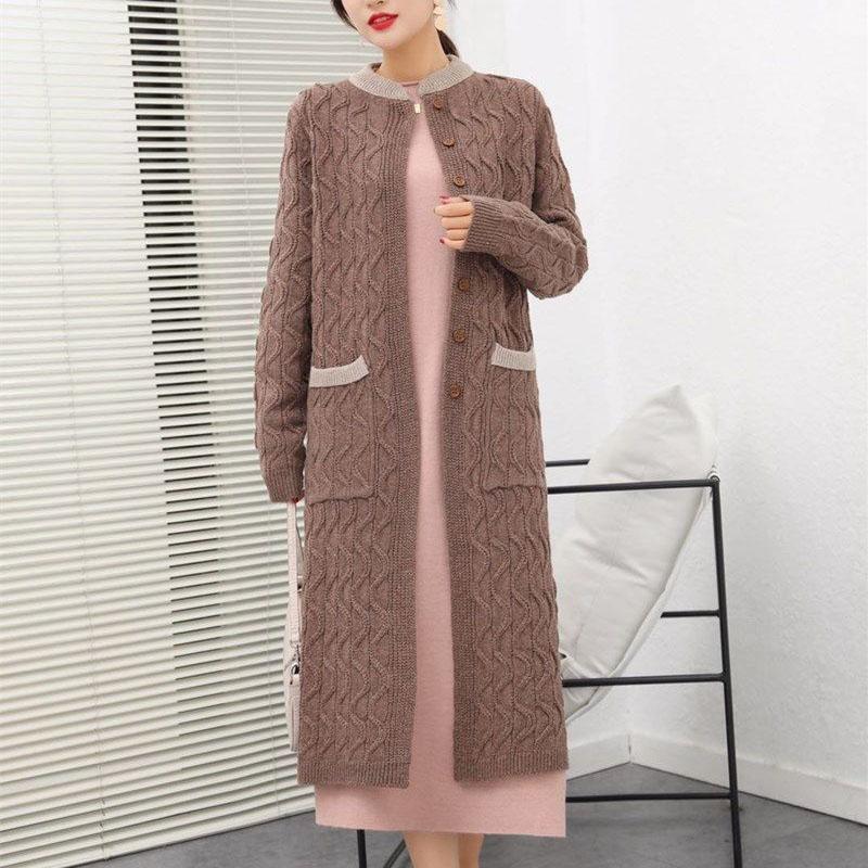 Autumn and Winter Literary Style Jacket In The Long Section Stand-up Collar Slimming Knitted Sweater Cardigan Loose Female Top