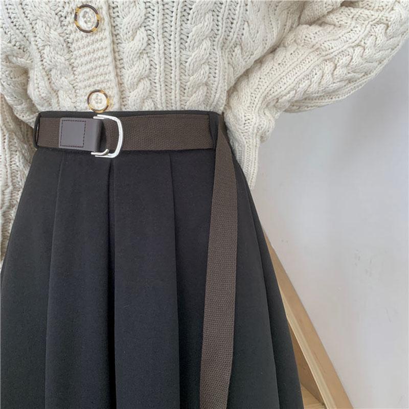 Skirts Womens Black A-line Skirt Spring Summer High Waist Pleated Skirt Female Solid Color Mid-length Skirt with Sashes