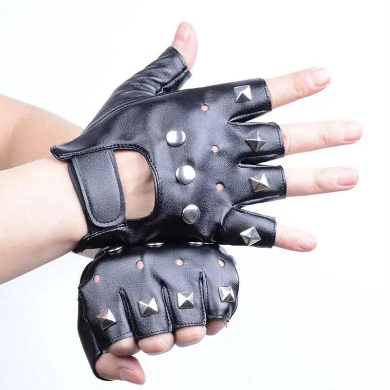 Leather Gloves Men's Half-finger Gloves Fitness Hip-hop Real Sheepskin Stage Performance Gloves Knight Half-finger Gloves