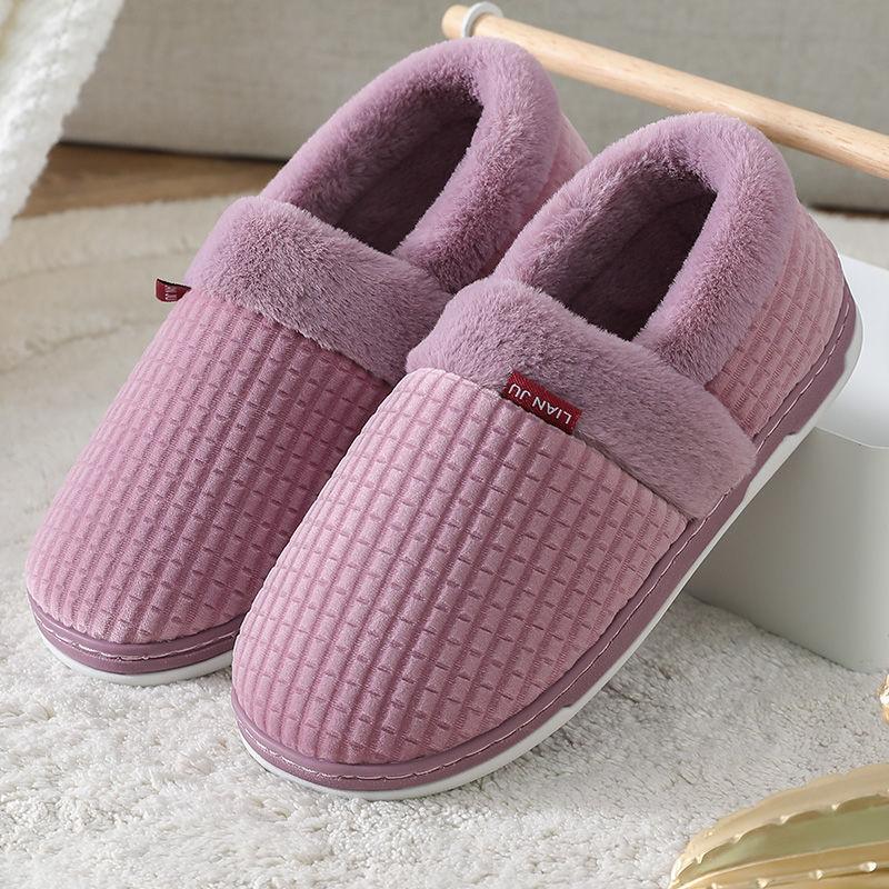 Fall/winter Men and Women Pure Cotton Slippers Bag with Warm Slippers Non-slip Soft-soled Shoes Simple Plush Cotton Shoes