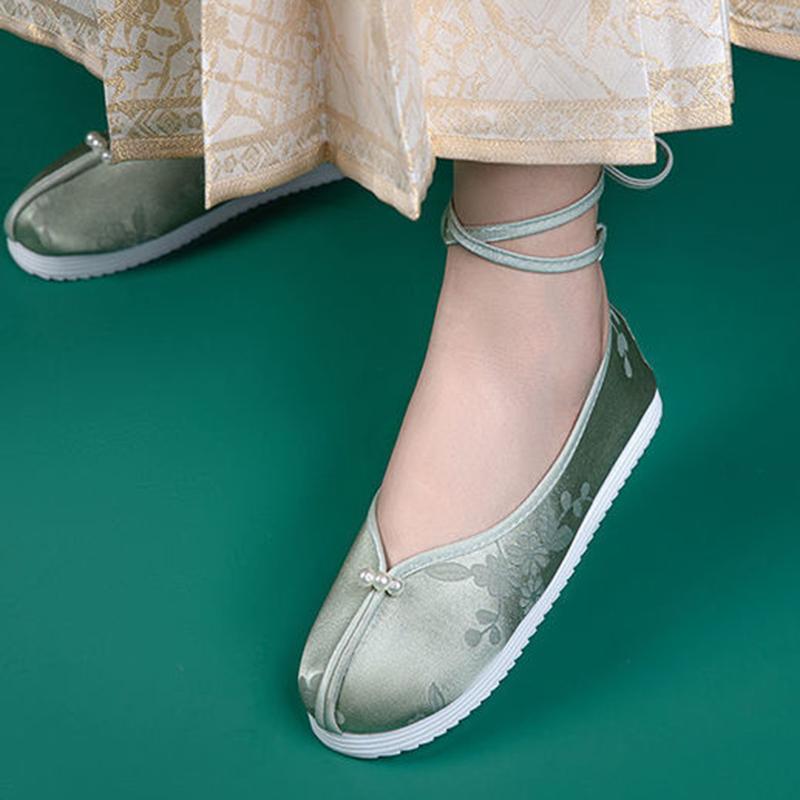 Summer Round Head Hanfu Shoes Costume Shoes Embroidered Cloth Shoes Ming Dynasty Song Dynasty National Style Flat-bottomed Pearl Ancient Style