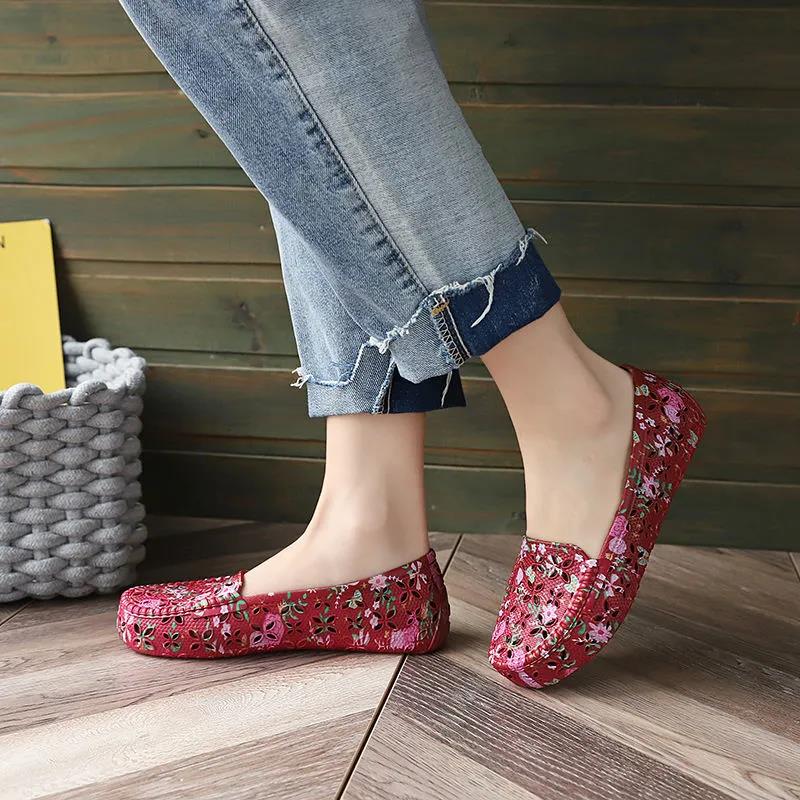 Printed Plastic Sandals Female Summer Hollow Breathable Soft Bottom Non-slip Shoes Mother Shoes Middle-aged and Elderly Shoes