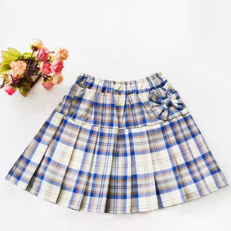 Autumn Spring Summer Casual Girls Pleated Skirt Plaid Skirt Student Performance Dress Bowknot Short Skirt