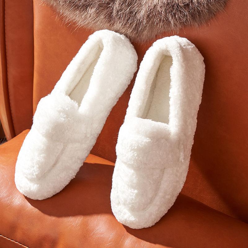 Cotton Shoes Flat-bottomed Pedal Shoes Plus Velvet Thick Beanie Shoes All-match Lazy Hairy Shoes Women's Winter Wear To Keep Warm