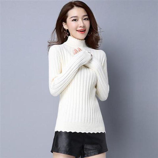 Warm sweater plus velvet thickening autumn and winter women's slim long sleeve sweater high collar