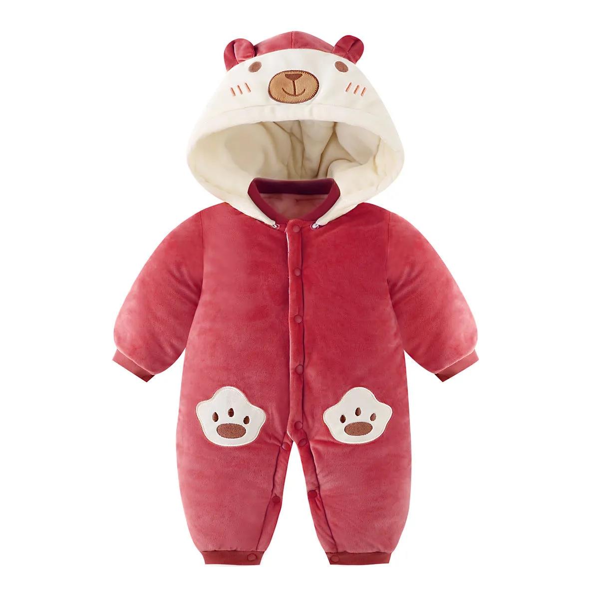 Baby One-piece Clothes Winter Thickened Plush Warm Clothes Winter Outdoor Clothes One-piece Clothes Baby Warm Red Clothes