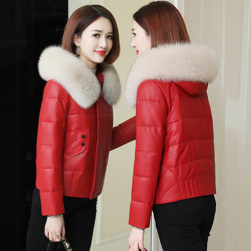 Feather Down Cotton Jacket Imitation Sheep Skin Small Leather Women Short Loose Fashion Trend Warm High Waist Jacket