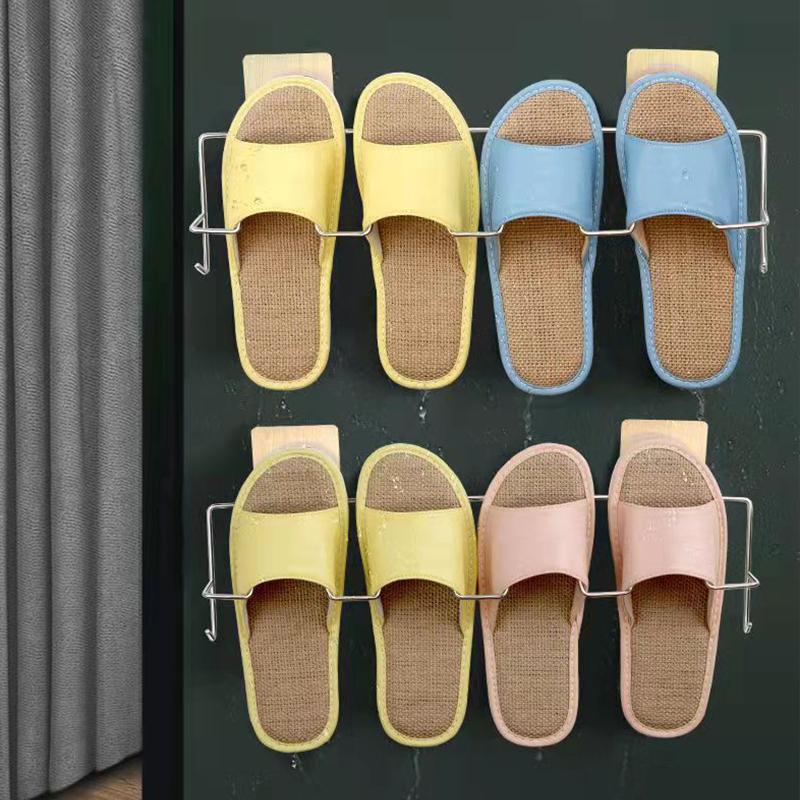 Bathroom Slippers Shelf Toilet Wall Hanging Drain Stainless Steel Free Punching Toilet Rack Hook Storage Shelf Home Organizer Shoe Rack