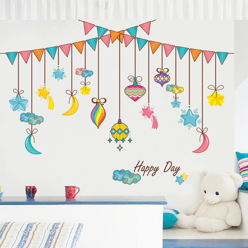 Cartoon background wall stickers kindergarten decoration starry sky hanging flag stickers